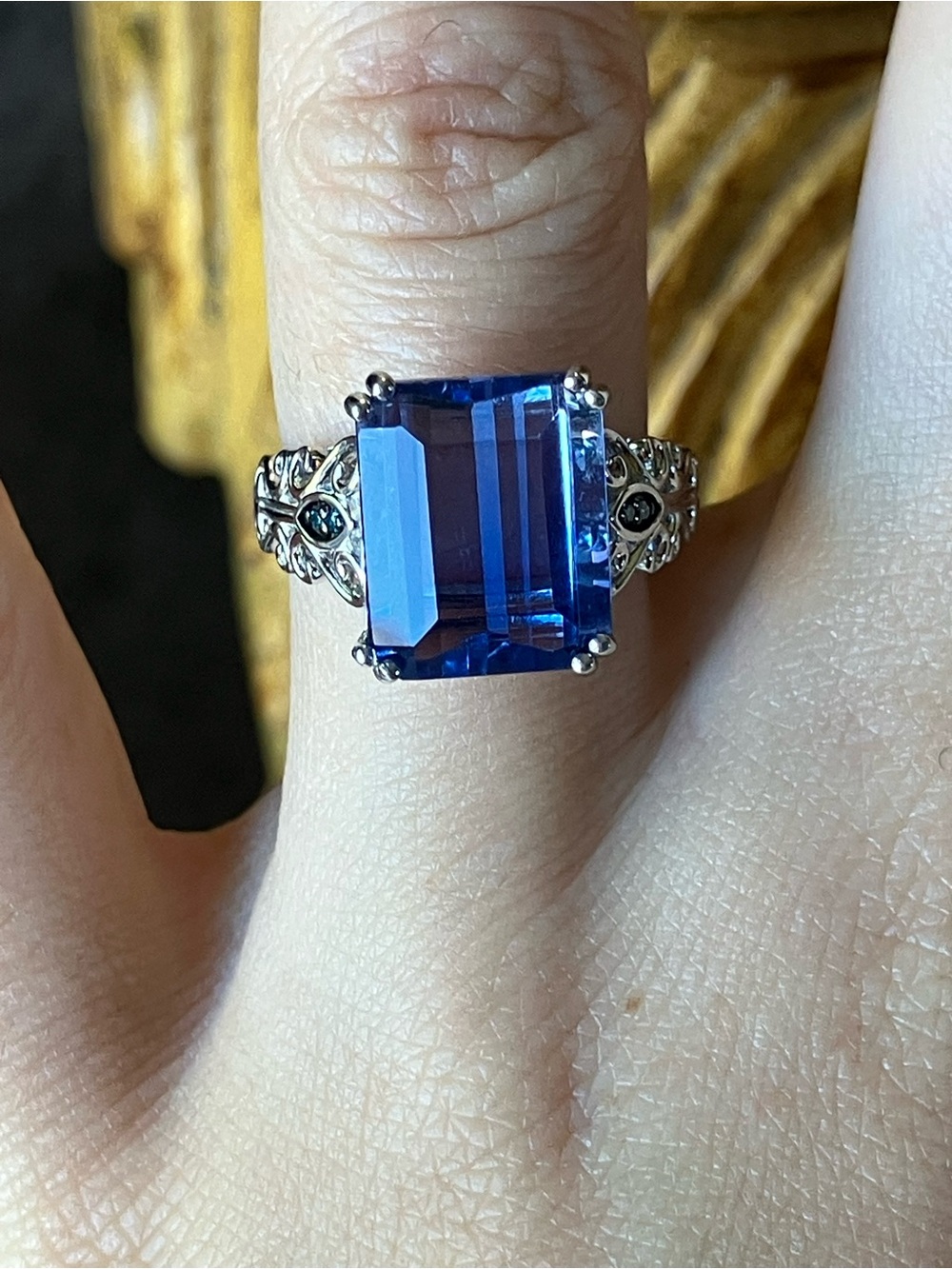 Color Changing Fluorite Blue Diamond Ring Size 6.75